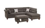 Sectional sofa Tan Color Velvet Fabric Reversible Chaise Sofa Sectional w Pillows Cocktail Storage Ottoman 3pc Set