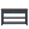 48'' Solid Pine Wood Top Console Table, Modern Entryway Sofa Side Table with 3 Storage Drawers and 2 Shelves. Easy to Assemble (Blue)
