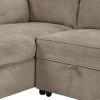 90" Pull Out Sleeper Sofa L-Shaped Couch Convertible Sofa Bed with Storage Chaise, Storage Racks and USB Ports, Light Brown