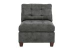 Living Room Furniture Antique Grey Modular Sectional 7pc Set Breathable Leatherette Tufted Couch 2x Corner Wedge 3x Armless Chairs and 2x Ottoman L-Sh