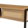 40.16" Rattan Coffee table, sliding door for storage, metal legs, Modern table for living room , natural