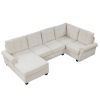 120" Modern U-Shaped Corner Sectional Sofa Upholstered Linen Fabric Sofa Couch for Living Room, Bedroom, Beige