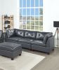 Contemporary Genuine Leather Black Tufted 6pc Sectional Set 4x Corner Wedge 1x Armless Chair 1x Ottomans Living Room Furniture Sofa Couch