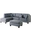 Grey Color 3pcs Sectional Living Room Furniture Reversible Chaise Sofa And Ottoman Polyfiber Linen Like Fabric Cushion Couch