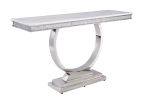 ACME Zander Sofa Table, White Printed Faux Marble & Mirrored Silver Finish 87359