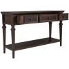 TREXM Classic Retro Style Console Table with Three Top Drawers and Open Style Bottom Shelf, Easy Assembly (Espresso)