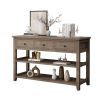 Console Table with Wood Frame and Legs; Sofa Table Entryway Table with 3 Drawers and 2 Open Shelves Wash Gray