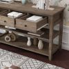 Console Table with Wood Frame and Legs; Sofa Table Entryway Table with 3 Drawers and 2 Open Shelves Wash Gray