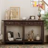 TREXM Rustic Brushed Texture Entryway Table Console Table with Drawer and Bottom Shelf for Living Room (Espresso)