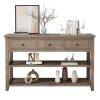 Console Table with Wood Frame and Legs; Sofa Table Entryway Table with 3 Drawers and 2 Open Shelves Wash Gray