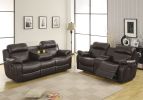 Contemporary Brown Faux Leather Upholstered 1pc Double Reclining Sofa w/ Center Drop-Down Cup Holder Living Room Furniture