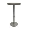 Ara 12 Inch Side End Table, Vintage Sleek Pillar Base, Round Tray Top, Matte Nickel Finish