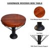 26 Inch Handcrafted Round Side End Table, Thick Mango Wood Top, Black Iron Pedestal Base