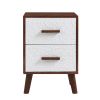 U-Can 3 Piece TV Stand set, 1 TV Stand and 2 End Tables with Drawers and Embossed Patterns for Living Room, Brown+White