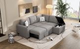 83.8" Sectional Pull-Out Sofa Bed L-Shaped Corner Sofa Couch with Storage Chaise, USB Ports, Power Sockets, Cup Holder for Living Room, Bedroom, Study