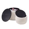 Set of 2 Nesting Round Storage Ottoman, Coffee Table Footstool with MDF Cover for Living Room, Bedroom, Top œÜ650*450,œÜ480*390,Beige