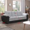 81.9‚Ä≥ Large size Three Seat Sofa,Modern Upholstered,Black leather paired with light gray velvet