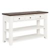 48'' Solid Pine Wood Top Console Table, Modern Entryway Sofa Side Table with 3 Storage Drawers and 2 Shelves. Easy to Assemble (Antique White+ Brown T