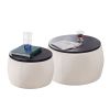 Set of 2 Nesting Round Storage Ottoman, Coffee Table Footstool with MDF Cover for Living Room, Bedroom, Top œÜ650*450,œÜ480*390,Beige