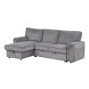 U_STYLE Upholstery Sleeper Sectional Sofa with Storage Bags and 2 cup holders on Arms