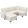 [VIDEO provided][New]89.8*60.2" Modern Sectional Sofa,5-Seat Modular Couch Set with Convertible Ottoman,L-Shape Linen Fabric Corner Couch Set with 2 P