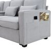 [VIDEO provided] [New] 104" 4-Seater Modern Linen Fabric Sofa with Armrest Pockets and 4 Pillows,Minimalist Style Couch for Living Room, Apartment, Of