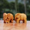 Natural Thuja Wood Elephant Figurines Craft Carved Natural Wooden Mini Animals Antique Decoration