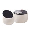 Set of 2 Nesting Round Storage Ottoman, Coffee Table Footstool with MDF Cover for Living Room, Bedroom, Top œÜ650*450,œÜ480*390,Beige
