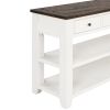 48'' Solid Pine Wood Top Console Table, Modern Entryway Sofa Side Table with 3 Storage Drawers and 2 Shelves. Easy to Assemble (Antique White+ Brown T