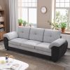 81.9‚Ä≥ Large size Three Seat Sofa,Modern Upholstered,Black leather paired with light gray velvet