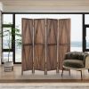 6 FT Folding Room Divider, 4-Panel Wood Privacy Screen, Portable Room Partition, Freestanding Wall Divider, Brown