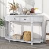 TREXM Retro Circular Curved Design Console Table with Open Style Shelf Solid Wooden Frame and Legs Two Top Drawers (Gray Wash)
