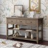 Console Table with Wood Frame and Legs; Sofa Table Entryway Table with 3 Drawers and 2 Open Shelves Wash Gray