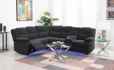 94.4" Home Theater Seating Modern Manual Recliner Sofa Chairs with Storage Box and Two Cup Holders for Living Room, Black