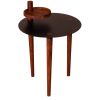 25.6 Inch Round Side Table with Rotatable Tray and Metal Top, Brown and Black