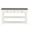 48'' Solid Pine Wood Top Console Table, Modern Entryway Sofa Side Table with 3 Storage Drawers and 2 Shelves. Easy to Assemble (Antique White+ Brown T