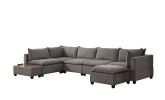 Madison Light Gray Fabric 7Pc Modular Sectional Sofa Chaise with USB Storage Console Table
