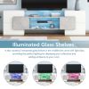 ON-TREND Unique Shape TV Stand with 2 Illuminated Glass Shelves, High Gloss Entertainment Center for TVs Up to 80", Versatile TV Cabinet with LED Colo