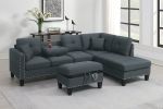 Living Room Furniture 3-PCS Sectional Sofa Set LAF Sofa RAF Chaise And Storage Ottoman Cup Holder Charcoal Color Linen-Like Fabric Couch
