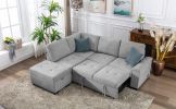 Sleeper Sectional Sofa, L-Shape Corner Couch Sofa-Bed with Storage Ottoman & Hidden Arm Storage & USB Charge for Living Room Apartment, Gray