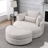 [Video] Welike Swivel Accent Barrel Modern Sofa Lounge Club Big Round Chair with Storage Ottoman Linen Fabric for Living Room Hotel with Pillows . *2P