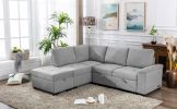 Sleeper Sectional Sofa, L-Shape Corner Couch Sofa-Bed with Storage Ottoman & Hidden Arm Storage & USB Charge for Living Room Apartment, Gray