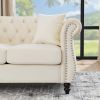 58.8" Chesterfield Sofa Beige Velvet for Living Room, 2 Seater Sofa Tufted Couch with Rolled Arms and Nailhead for Living Room, Bedroom, Office, Apart