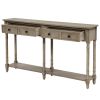 TREXM Console Table Sofa Table Easy Assembly with Two Storage Drawers and Bottom Shelf for Living Room, Entryway (Grey Wash)