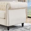 58.8" Chesterfield Sofa Beige Velvet for Living Room, 2 Seater Sofa Tufted Couch with Rolled Arms and Nailhead for Living Room, Bedroom, Office, Apart