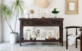 TREXM Classic Retro Style Console Table with Three Top Drawers and Open Style Bottom Shelf, Easy Assembly (Espresso)