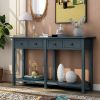 TREXM Rustic Brushed Texture Entryway Table Console Table with Drawer and Bottom Shelf for Living Room (Antique Navy)