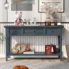 TREXM Classic Retro Style Console Table with Three Top Drawers and Open Style Bottom Shelf, Easy Assembly (Navy)