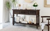 TREXM Classic Retro Style Console Table with Three Top Drawers and Open Style Bottom Shelf, Easy Assembly (Espresso)