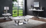 ACME Zander Sofa Table, White Printed Faux Marble & Mirrored Silver Finish 87359